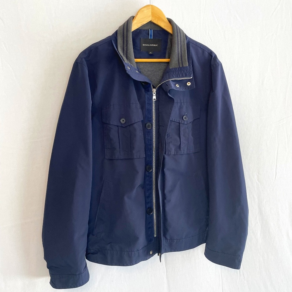 Banana Republic Men's XL Windbreaker Utility Jackets Navy Blue Pockets
